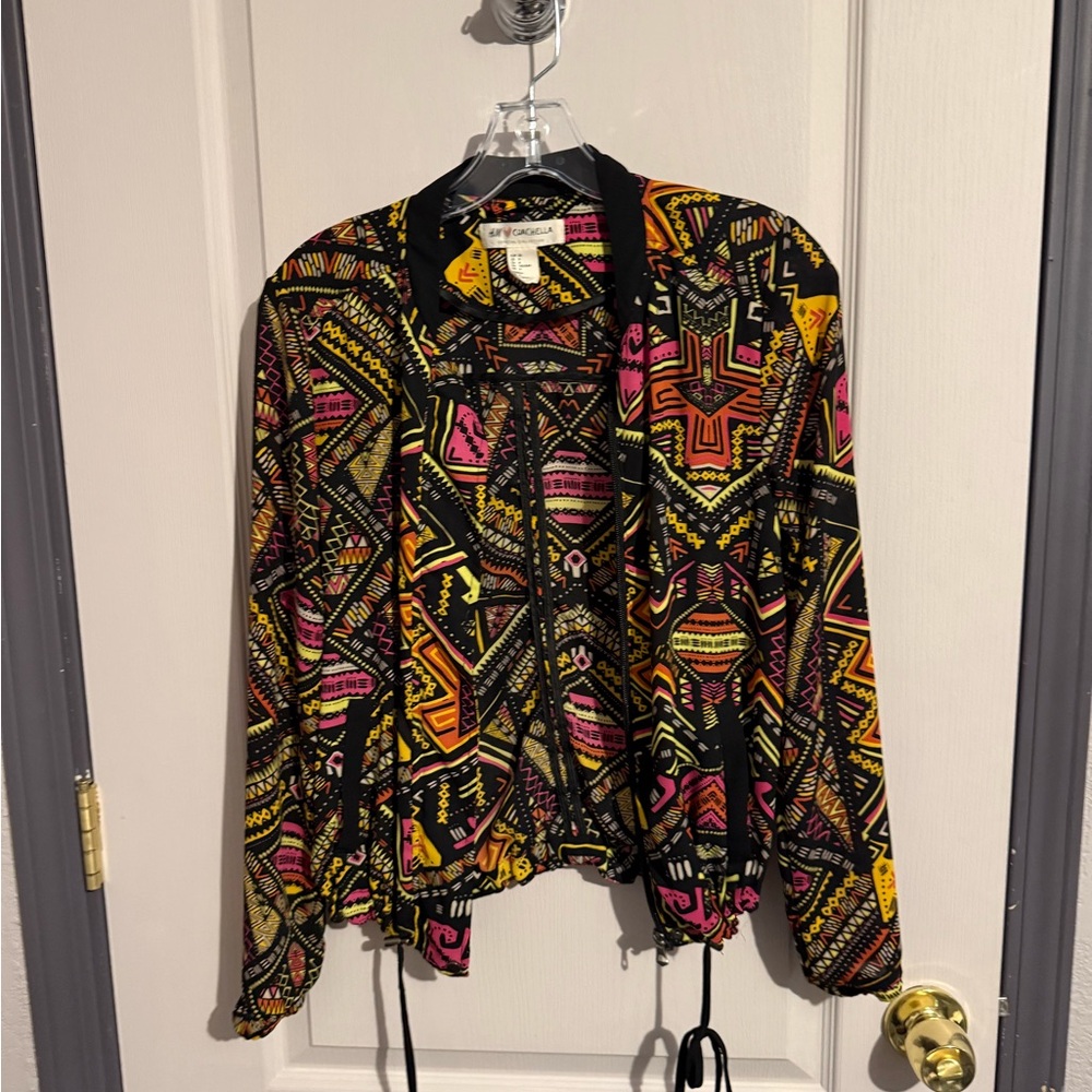 H&M Coachella Black and Yellow Patterned Jacket